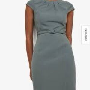 H&M Belted Olive Cap Sleeve Dress